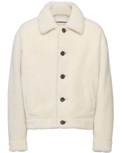 Prada Button-front Shearling Jacket - Natural