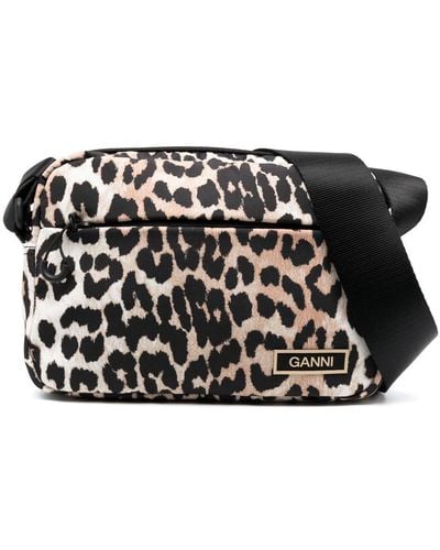 Ganni Leopard Print Crossbody Bag - Black