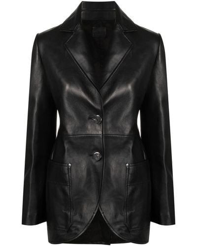 DURAZZI MILANO Single-breasted Leather Blazer - Black