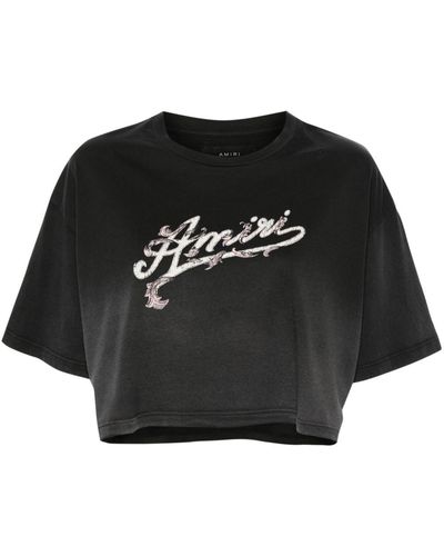 Amiri T-shirt crop à logo imprimé - Noir