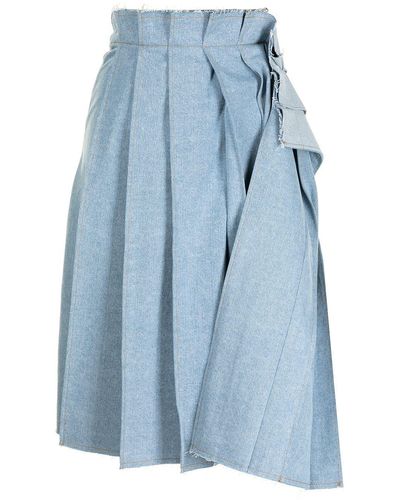 SJYP Pleated Denim Midi Skirt - Blue