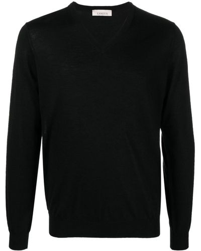 Laneus V-neck Fine-knit Jumper - Black