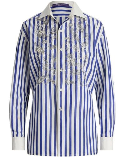 Ralph Lauren Collection Capri Embellished Cotton Shirt - Blue