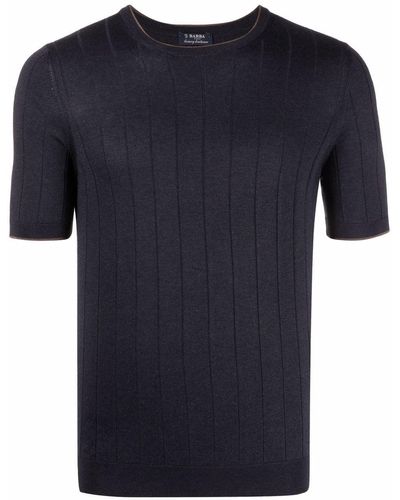 Barba Napoli Ribbed-knit Silk T-shirt - Blue