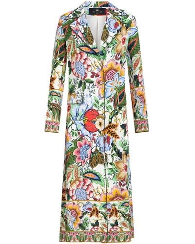 Etro Floral-print Single-breasted Duster Coat - White