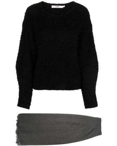 B+ AB Bouclé-construction Knitted Skirt Set - Black