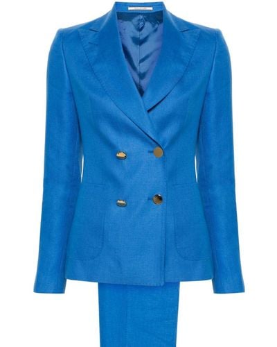 Tagliatore Linen Double-breasted Suit - Blue