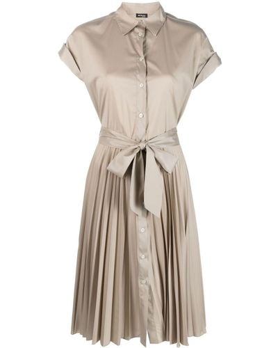 Kiton Belted Silk-blend Pleated Dress - Natural