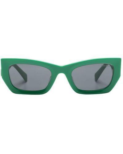 Miu Miu Raised-logo Rectangular Sunglasses - Green