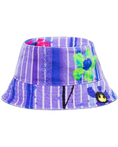 AZ FACTORY Floral-print Striped Velvet Bucket Hat - Blue