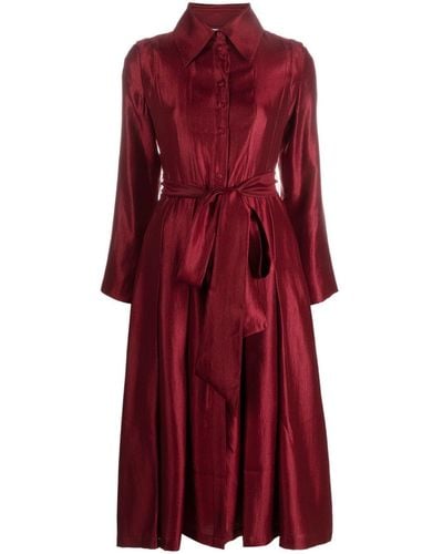 Baruni Pari Belted Midi Dress - Red