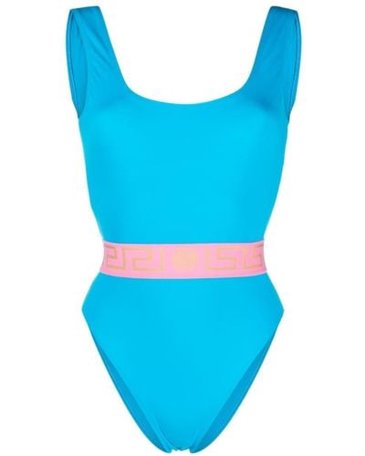 Versace Badeanzug mit Greca-Streifen - Blau