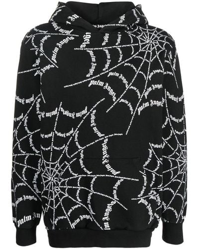 Palm Angels Spider Web Print Hoodie - Black