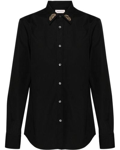 Alexander McQueen Camisa con bordado Seal - Negro