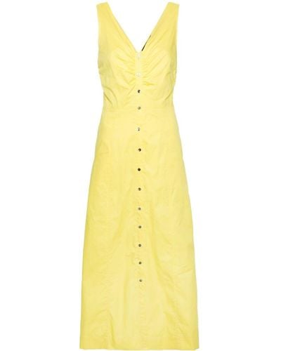 Karl Lagerfeld V-neck Cotton Maxi Dress - Yellow