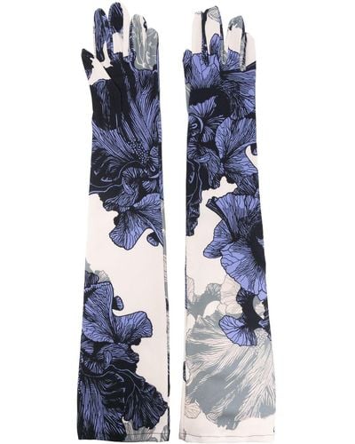 Ioana Ciolacu Lange Handschuhe mit Blumen-Print - Blau