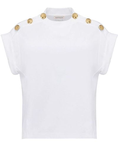 Alexander McQueen Seal T-Shirt mit Zierknöpfen - Weiß