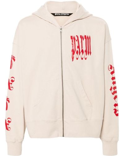 Palm Angels Gothic Logo-print Zipped Hoodie - Pink