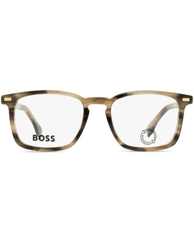 BOSS Marbled rectangle-frame glasses - Marrón