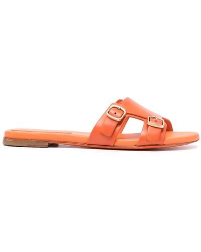 Santoni Double-buckle Leather Slides - Orange