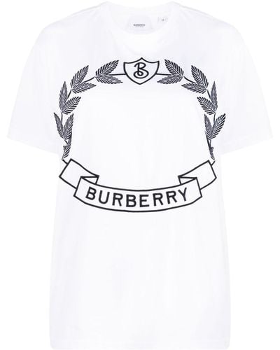 Burberry T-shirt en coton à logo imprimé - Bleu