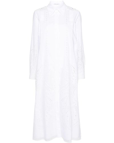 Alberta Ferretti Robe-chemise à broderie anglaise - Blanc