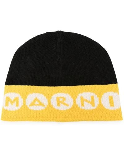 Marni Logo-intarsia Ribbed Wool Beanie - Black