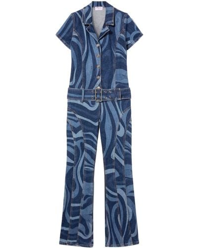 Emilio Pucci Marmo-print Denim Jumpsuit - Women's - Cotton/elastane - Blue