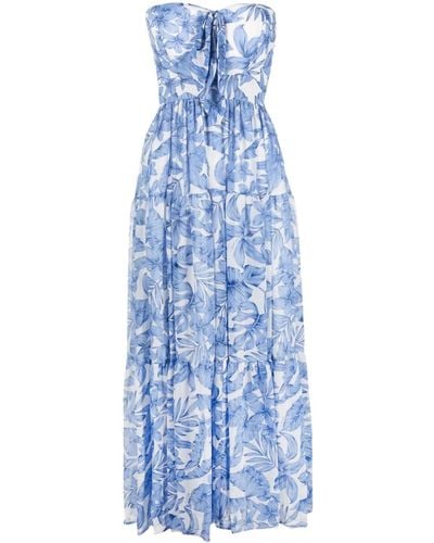 Twin Set Floral-print Bandeau Long Dress - Blue