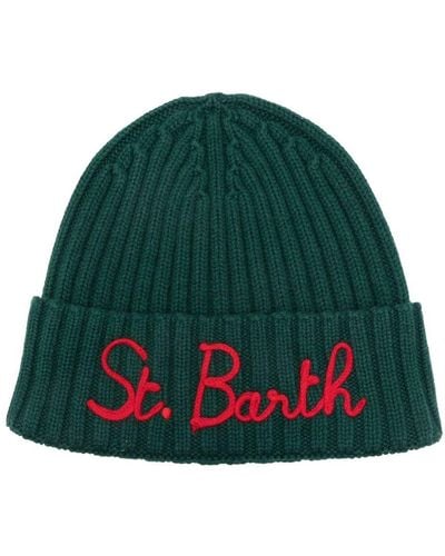 Mc2 Saint Barth Logo-embroidered Ribbed-knit Beanie - Green