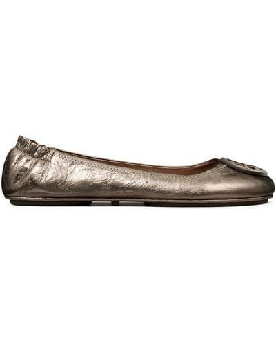 Tory Burch Minnie Travel Leather Ballerina Shoes - Brown