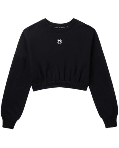 Marine Serre Crescent Moon-embroidered Cotton Sweatshirt - Black
