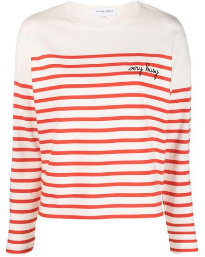 Maison Labiche Stripe-print Organic Cotton Sweater - Red