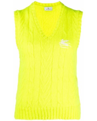 Etro Embroidered-logo Cable-knit Vest - Yellow