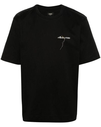 Fendi T-shirt Met Geborduurd Logo - Zwart