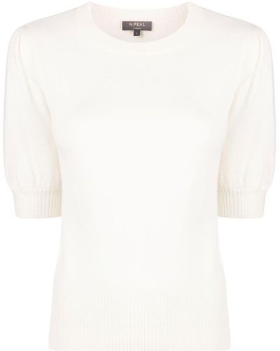 N.Peal Cashmere Contrasting-trim Short-sleeved T-shirt - White