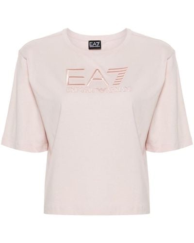 EA7 Logo-embroidered Cotton T-shirt - Pink