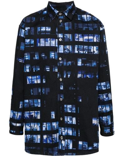 Off-White c/o Virgil Abloh Surchemise en jean à imprimé Windows - Bleu