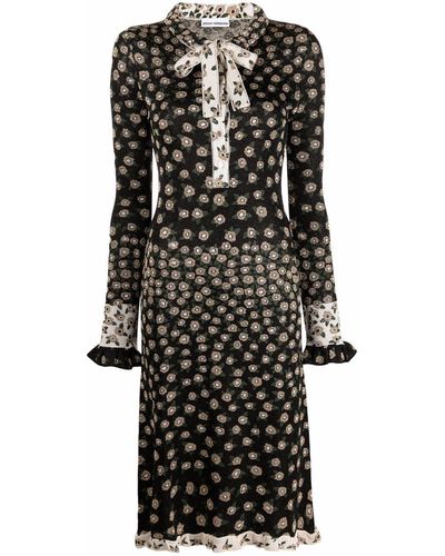 Rabanne Midi-jurk Met Bloemenprint - Zwart