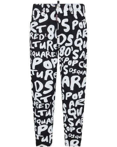 DSquared² Vaqueros slim con texto estampado - Blanco