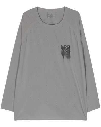 Y-3 Perforiertes T-Shirt mit Logo-Print - Grau