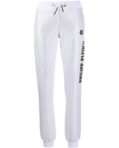 Philipp Plein Studded Cotton Blend Track Trousers - White