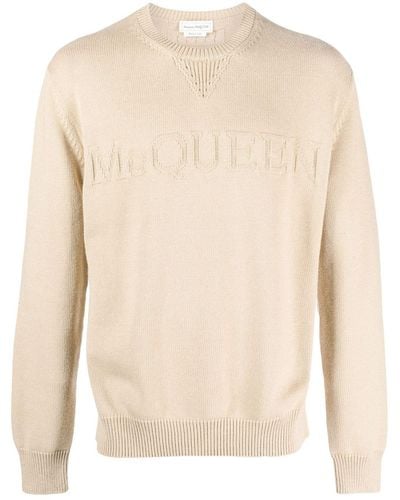 Alexander McQueen Logo-jacquard Cotton-cashmere Sweater - Natural