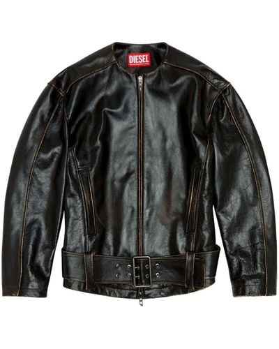DIESEL L-margy Collarless Leather Jacket - Black