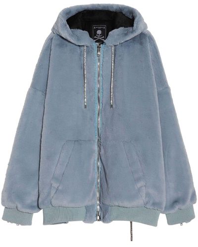 Mastermind Japan Faux-fur zipped hooded jacket - Azul