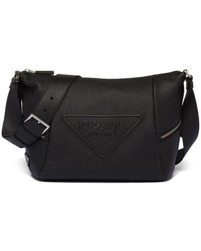 Prada Debossed-logo Shoulder Bag - Black