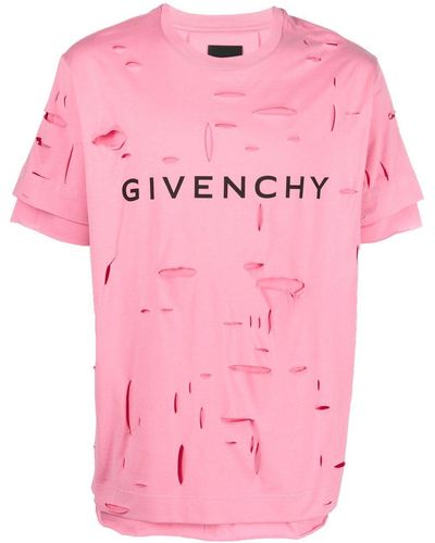 Givenchy Camiseta con logo y diseño rasgado - Rosa