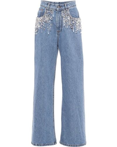 Miu Miu Weite Jeans mit Kristallen - Blau