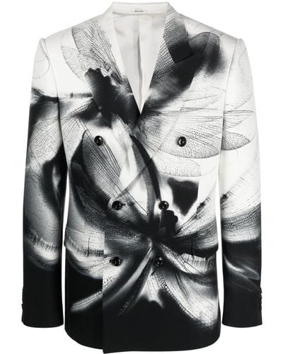 Alexander McQueen Dragonfly Shadow Printed Viscose Jacket - Grey