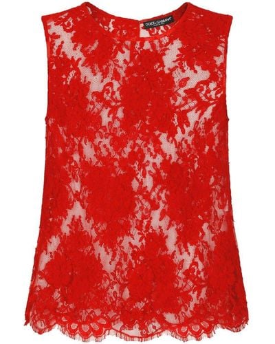 Dolce & Gabbana Floral Chantilly Lace Top - Red